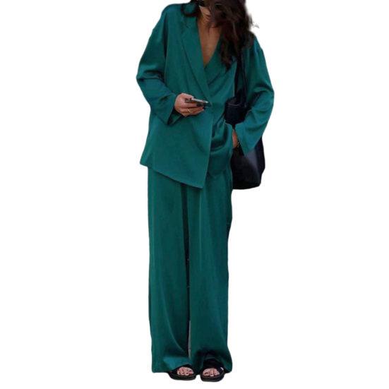 2 Teile/satz Frauen Mantel Hosen Anzug Formale Business Stil Einfarbig Lange Ärmel Lose Umlegekragen Breites Bein Gerade dame Mantel Hosen Set