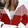 Women Fall Winter Hoodie Jacket Zipper Closure Loose Casual Striped Coat with Pockets Drawstring Hooded Long Sleeves Top