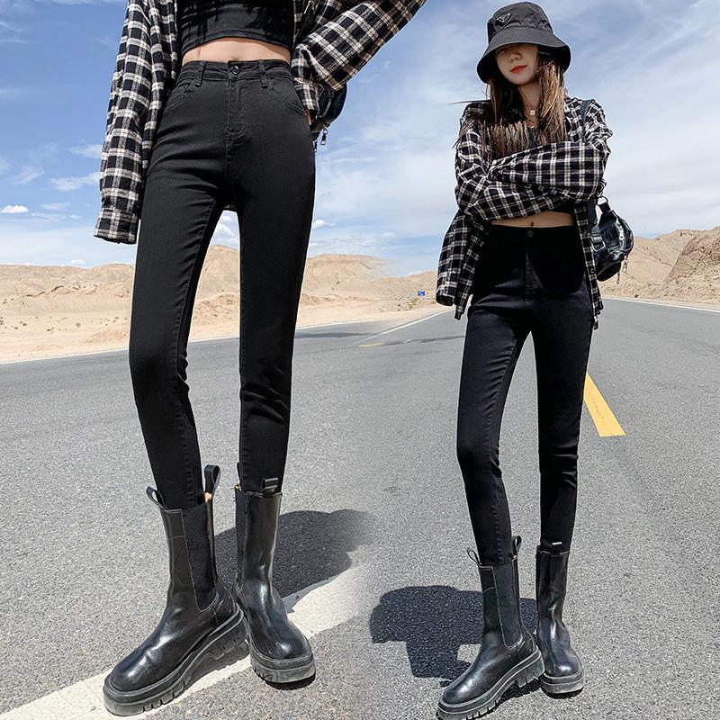 Women's Plus Velvet Slimming Stretchy Pencil Jeans - Skinny Fit, Tall-Looking, Versatile for Autumn/Winter 2021