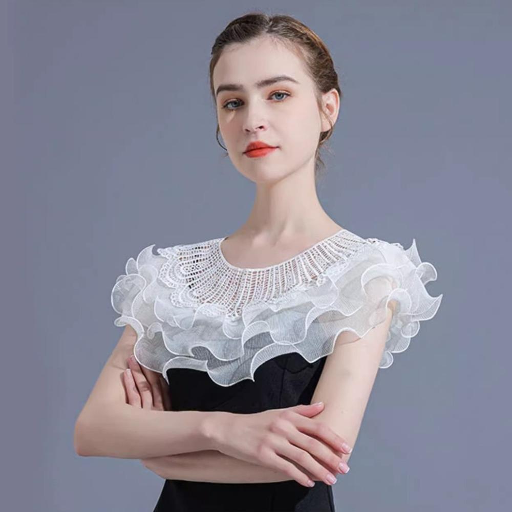 Fashion Ruffle Lace Shawl Fake Collar Creative Elegant Mesh Shrug Wraps Shawl Chiffon False Collar Top Summer Party Dress