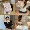 Pink Vneck Lace Patch Wool Knit Sweater For Women Fall Winter Casual Comfort
