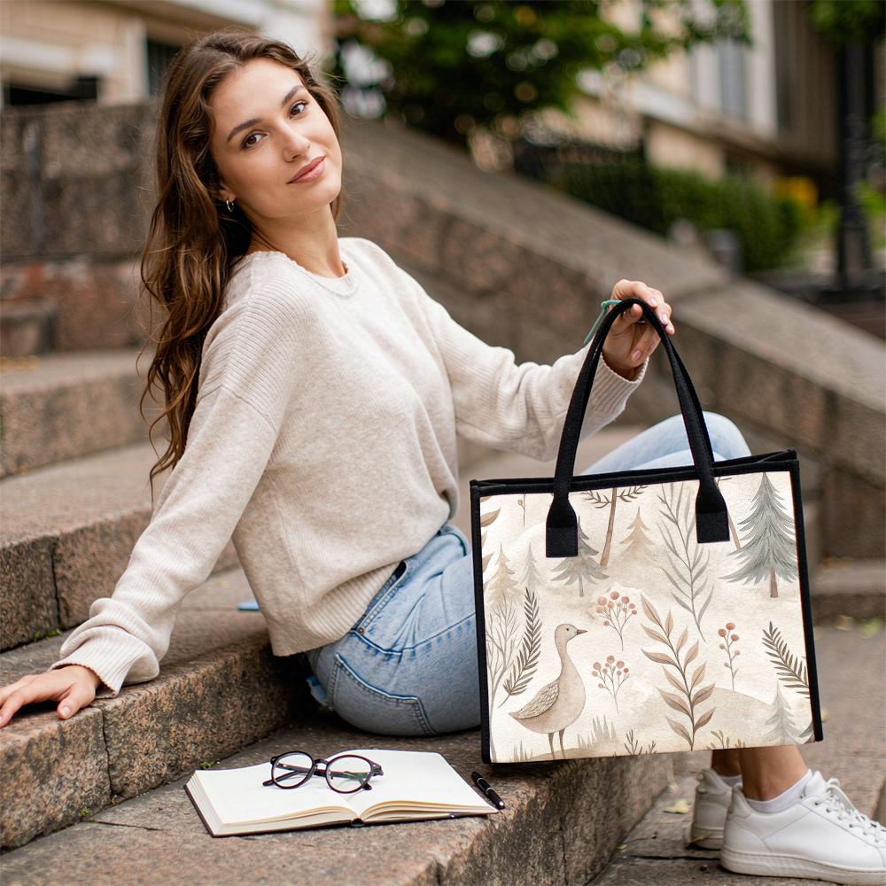 Cute Bird Forest Printed Tote Bag Casual Large Capacity Women Daily Shopping Handbag