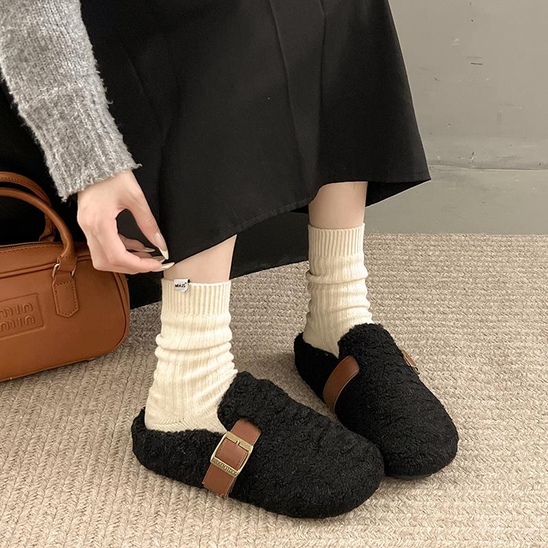 Fashion Aphixta Rose Red Cotton Warm Winter Slippers Fashion Buckle Belt Platform Slippers for Women 2024 Winter Plush Warm Cotton Shoe