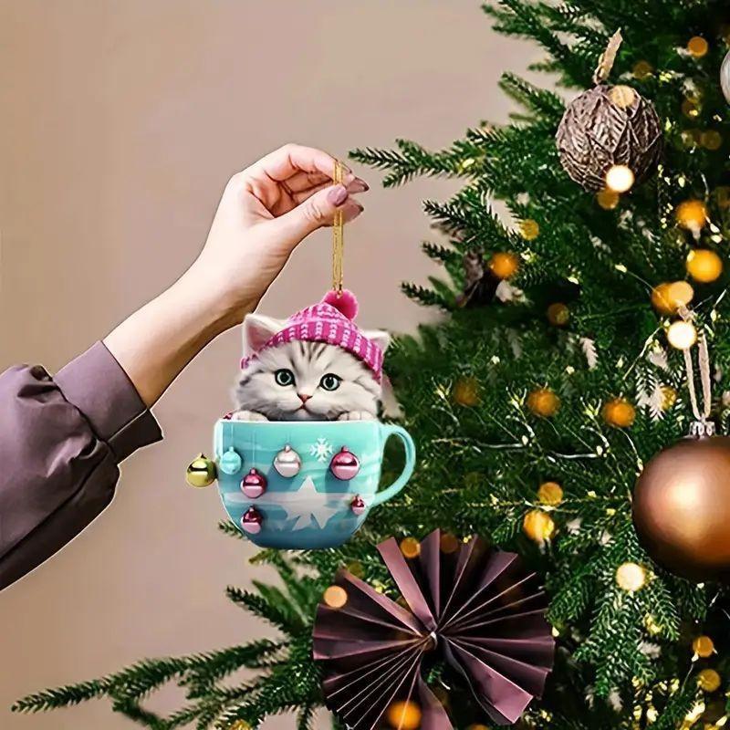 Cartoon Cat Eyecatching Acrylic Ornaments Cheerful Teacup Decorations Car