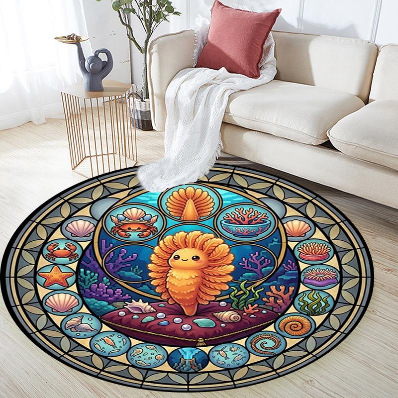 Ocean Life Glass Round Area Rug Under Office Chairs Bedroom Living Room Home Decor