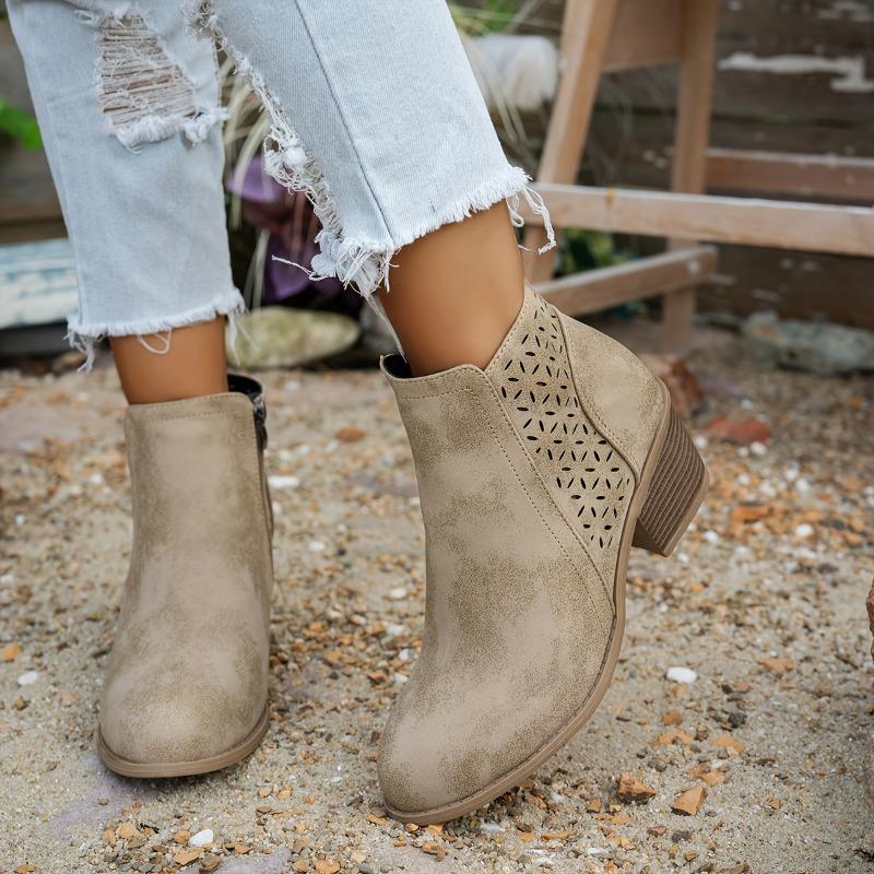 Women'S Chunky Heel Ankle Boots with Zipper Closure - Pointed Toe Synthetic Cover Casual Boots, Breathable Fabric Lining & TPR Sole for All-Day