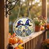 Decorative Glass Effect Pendant Halloween Acrylic Puzzle Window Suncatcher, Stained Style Hanging Ornament Retro Skeleton Pumpkin Crow with