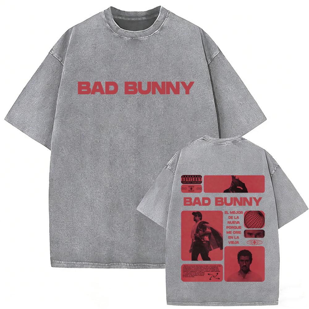 Washed Vintage Rapper Bad Bunny Tshirt Nadie Sabe Lo Que Va A Pasar Manana Skeleton Graphic T Shirts Men Fashion Hip Hop Tshirt