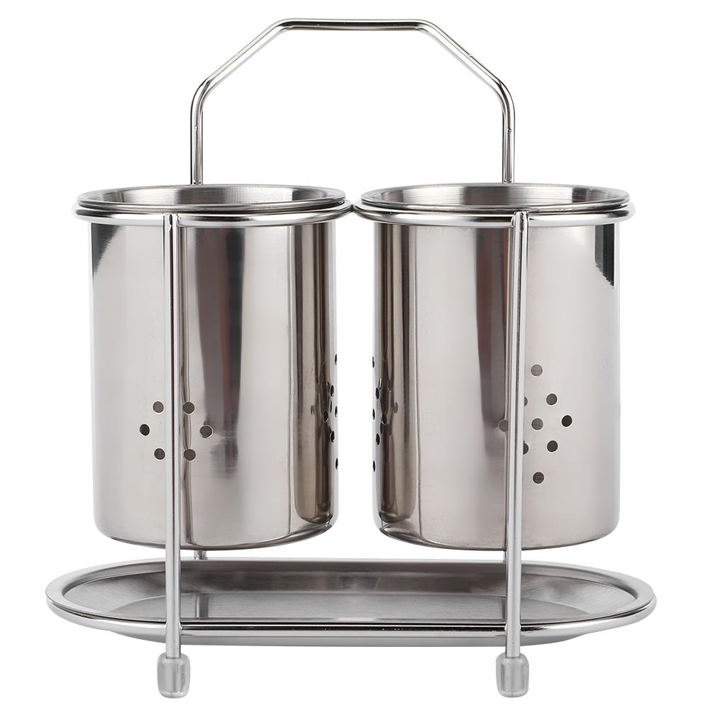 WallMounted 304 Stainless Steel Chopsticks Spoon Storage Drain Rack Basket Kitchen Utensils