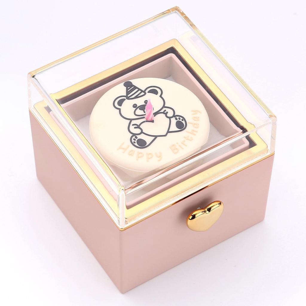 Valentine's Day Rotating Jewelry Box: Surprise Teddy Bear Cake with Rose and Instant Change Ring Holder