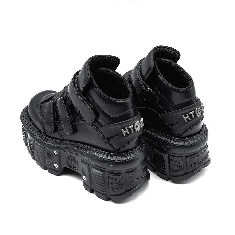 Fashion 2025 New Punk Style Women Shoes Gothic Ankle Rock Boots Lace-up Heel Height 9CM Platform Shoes Woman Metal Decor Woman Sneakers
