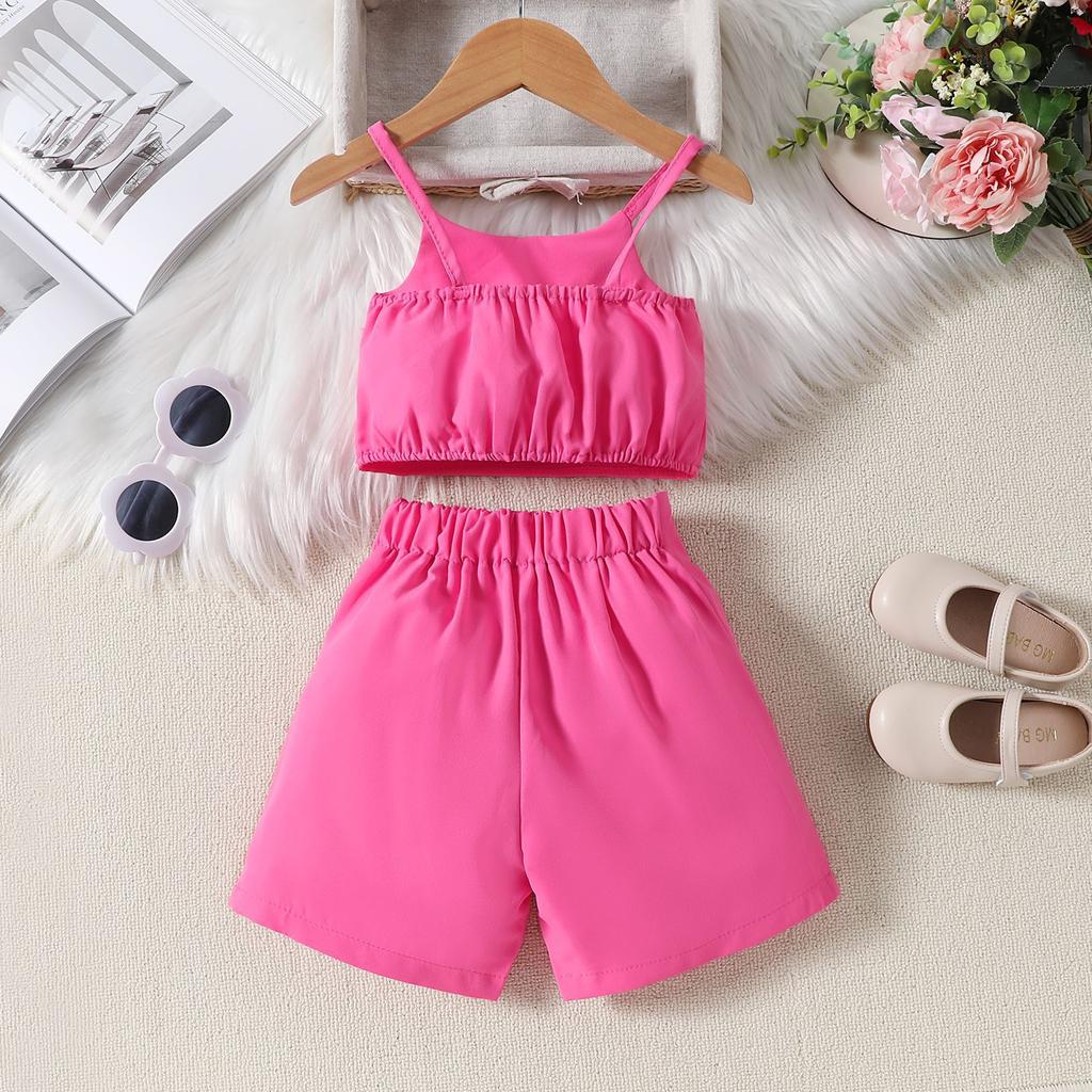2-6T Summer Baby Suit New Girls Suit Foreign-style Candy-coloured Halter Top + Shorts 2pcs