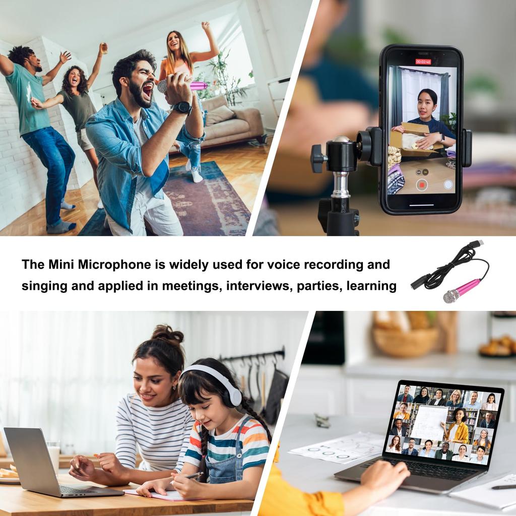 Uxcell Mini Compact with Sponge and Earphones for Recording with Cell Hot Pink and Pack of 2 Microphone, Microphone, Type-C Bracket, Cover, Phones,