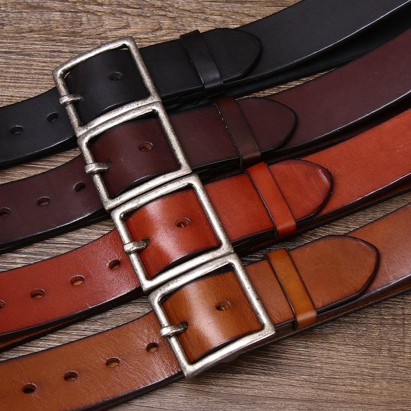 4.3Cm Wide Thickened First-Layer Cowhide Belt Men'S Genuine Leather Pure Copper Pin Buckle Simple Retro Casual Jeans Belt