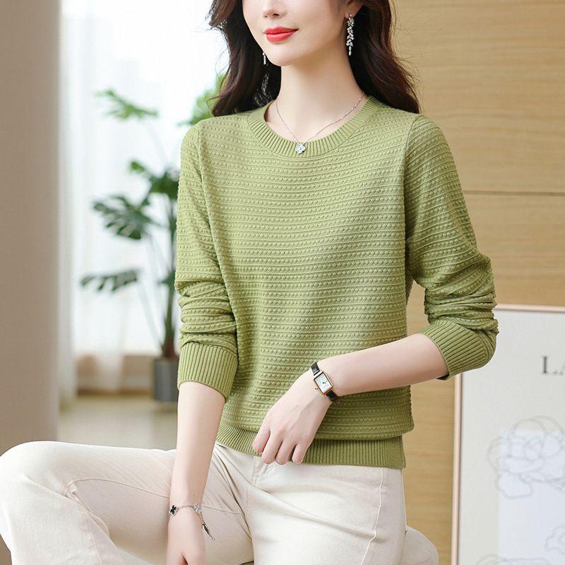 Spring and Autumn Mom Autumn Round Neck Long Sleeve Knitted Top Women s Bottom Shirt M зелёный
