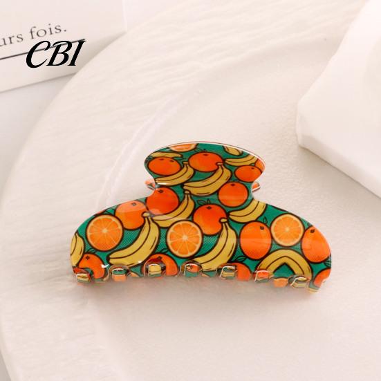 Fruit Print Hair Claw Back Head Shark Clip, Summer Claw, Large Size Shower Clip for Thick Buns And Half-Ties