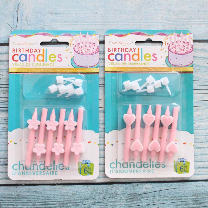 New Product Ins Style Pink Cartoon Love Flower Birthday Candle Creative Party Short Pole Candle with Base