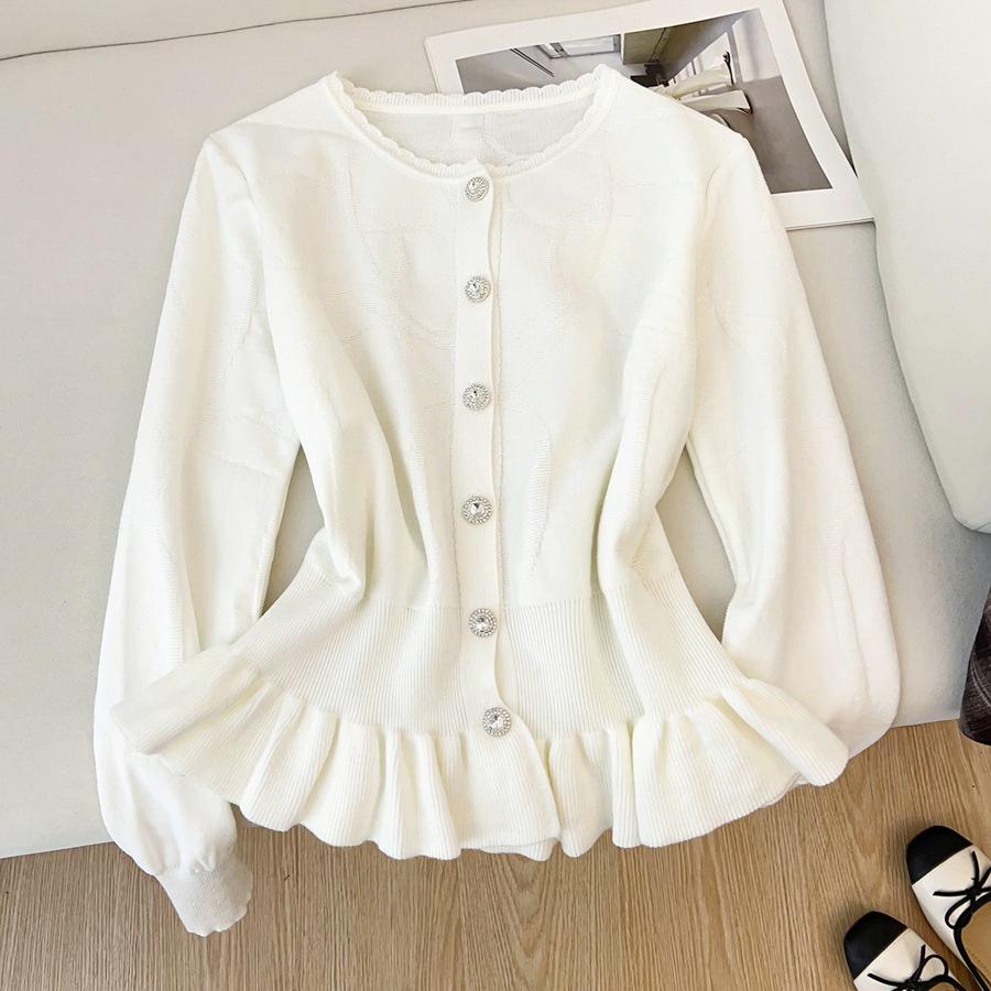 Autumn Winter Women's Knit Pullover with Waist Tie and Flounce Design Casual Sweet Sweater