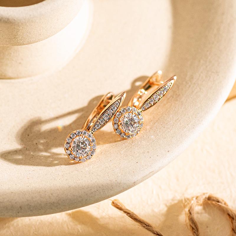 Luxury Rose Gold Drop Earrings For Women Micro-Wax Inlay Natural Zircon Round Earrings Wedding Fine Daily Jewelry