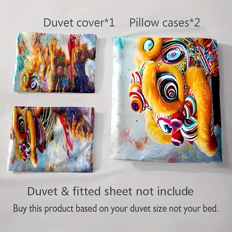 Vibrant Lion Dance. Bedding Duvet Cover Sets Duvet Covers Pillowcases Gifts (1 * Duvet Cover 2 * Pillowcases, Without Duvet Insert)