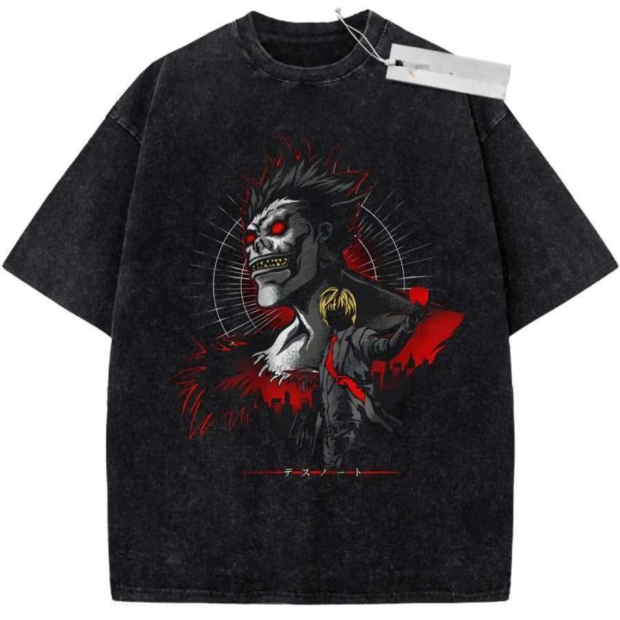 Death Note Vintage Loose Washed Tshirt personality Clothes Suitable for all seasons Retro Fashion Streetwear Trendy Couples tee
