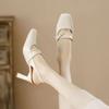 High Heeled Women's Sandals Square Toe Chunky Shoes 2025 Elegant Shallow Buckle Pumps Fashion Dress Summer Zapatillas Mujer