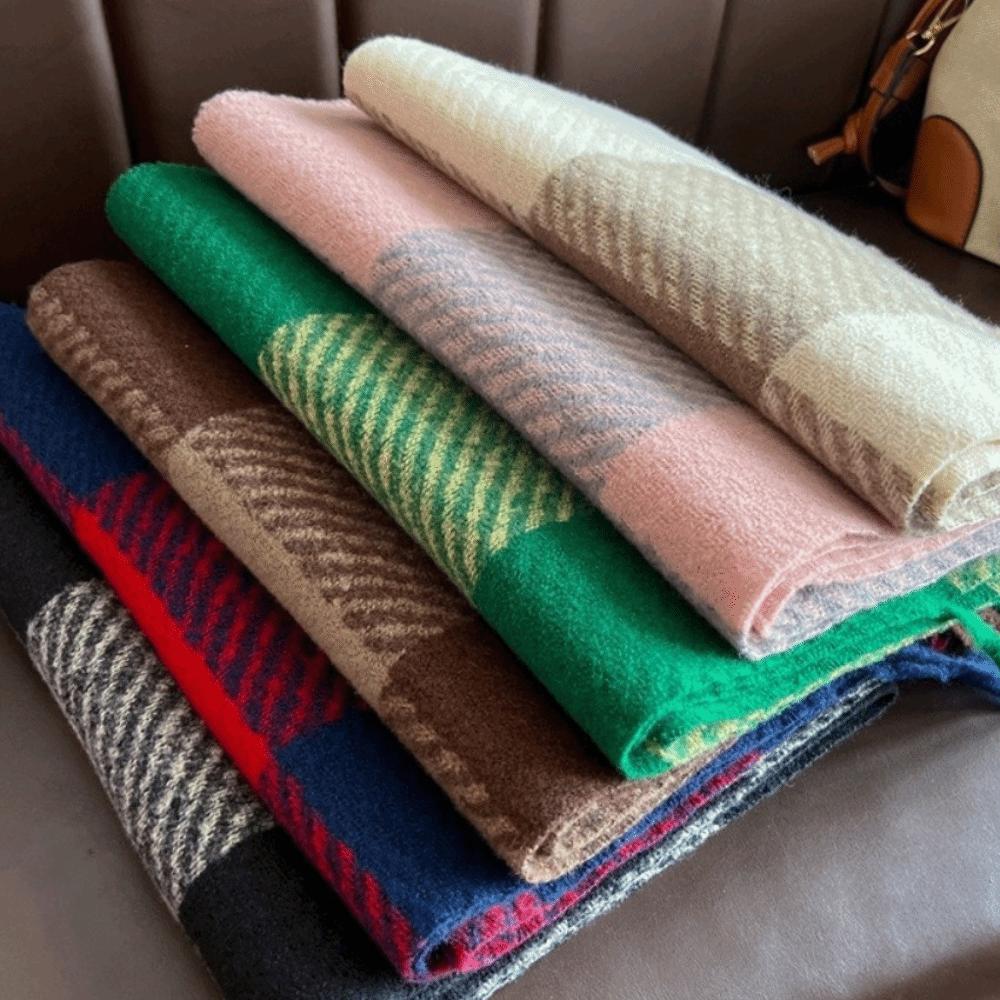 Fringed Plaid Shawl Checkered Wrap Scarf Ladies Faux Cashmere Scarf Party