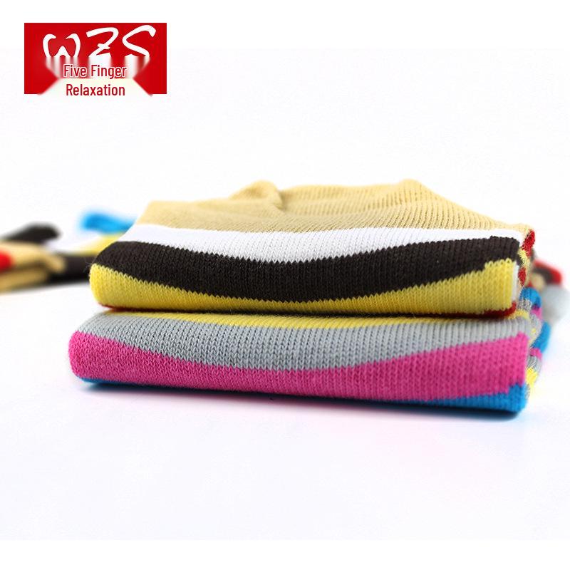 Women's Colorful Mid-Calf Five-Finger Cotton Socks - Sweat-Absorbent, Toe Style for All Seasons