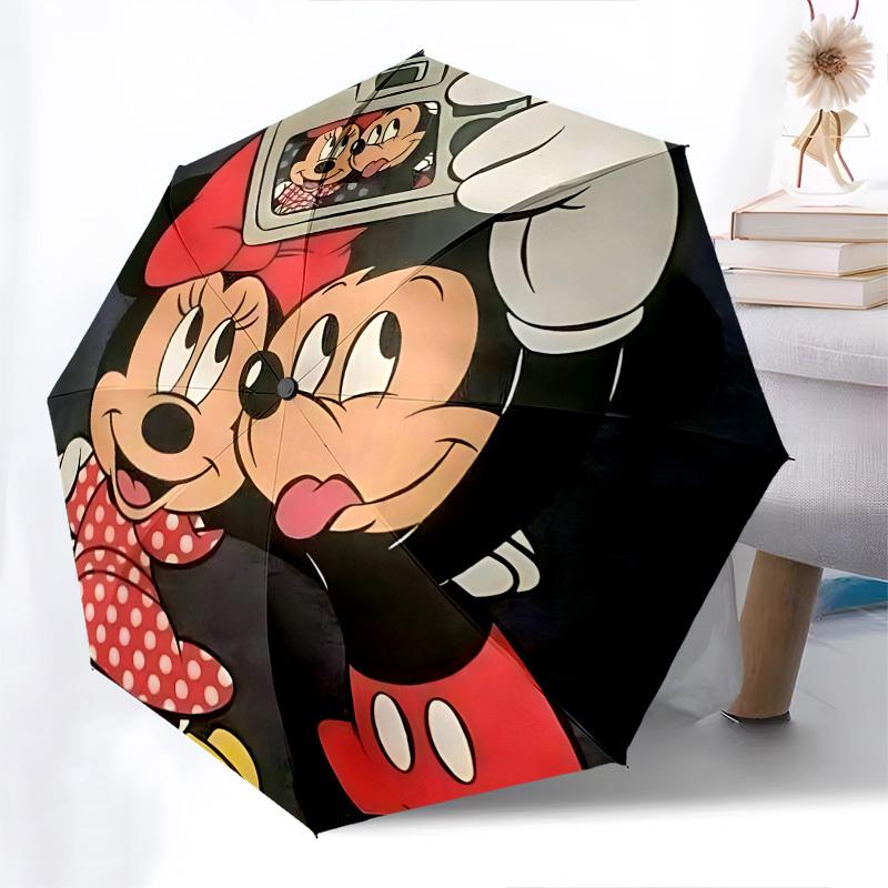 Mickey Mouse, Minnie Mouse Themed Automatic Opening and Closing Umbrella, Brightly Colored 8-rib Portable Umbrella, Suitable for Men and Wom
