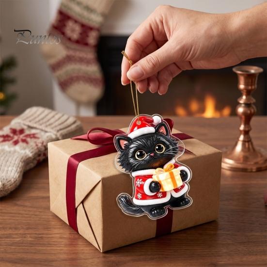 Christmas Stocking Tags Cat Pendant with Hanging Rope, 2D Flat Acrylic Ornament for Xmas Tree Cute Kitty Decor Decoration, Holiday Decor, Party