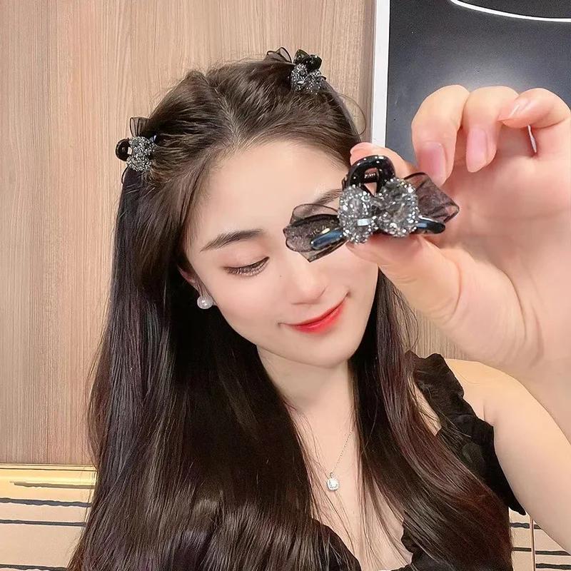 Korean 2pcs Sweet Black Red Bow Small Hair Claw Clip Princess Velvet Bow Hair Clip Claw Clamp Headwear Girls Women