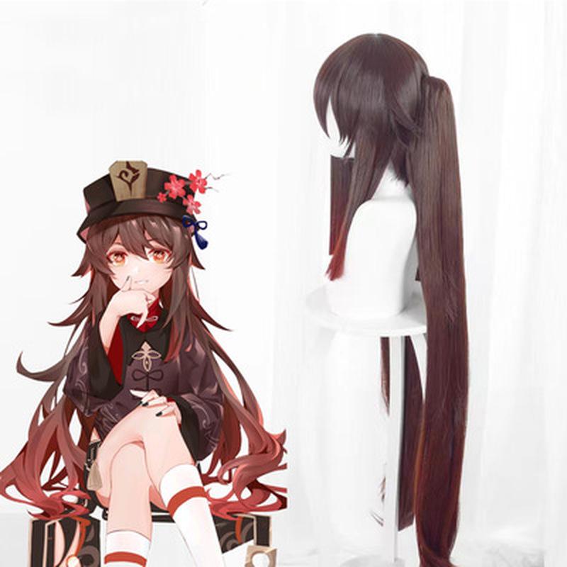 Game Genshin Impact Hutao Anime Cosplay Hair Heat Resistant Synthetic Wigs Halloween Free Wig Cap