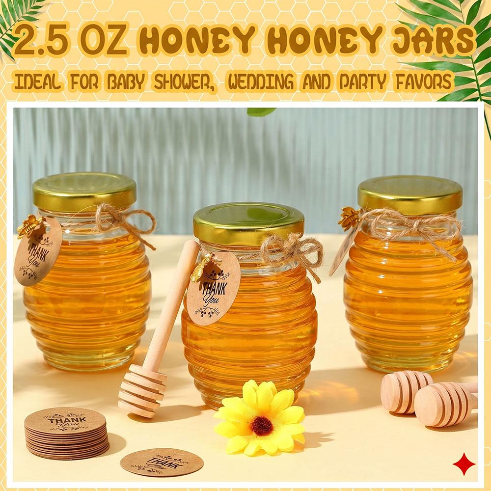 70ml Mini Glass Honey Jar Set,Round Glass Honey Jars,Glass Sealed Jars with Gold Lids,for Baby Shower,Wedding,and Birthday Gifts