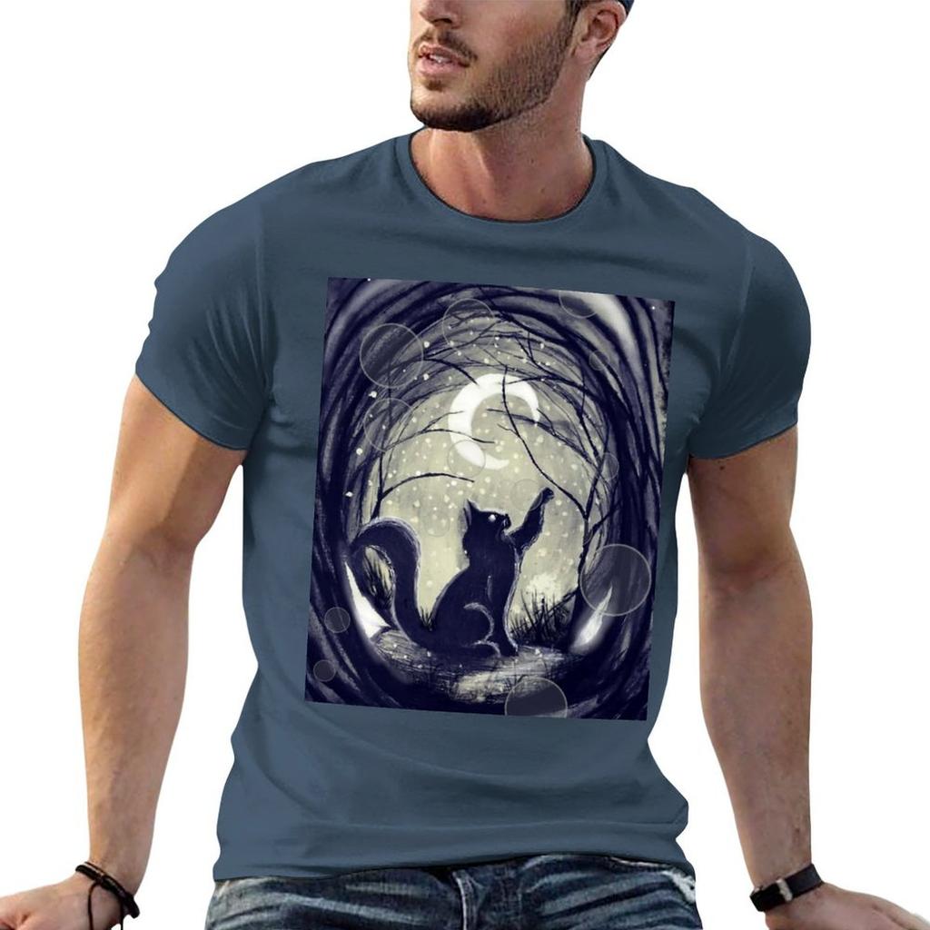 Midnight Cat TShirt Basic Solid Color Casual Tee Shirt
