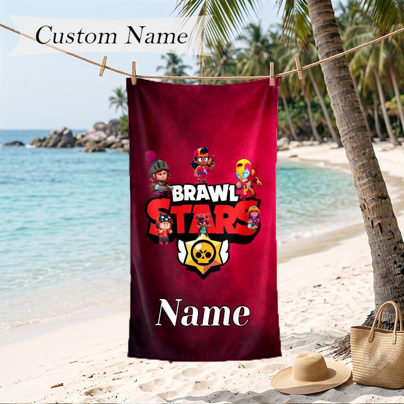 Brawl Stars Custom Name Printed Beach Towel Personalized Soft Towel For Swimming Beach Travel