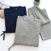 Spring and Summer Kimono Men's Pajamas Two-piece Cotton Simple  Three-quarter Sleeve Trousers