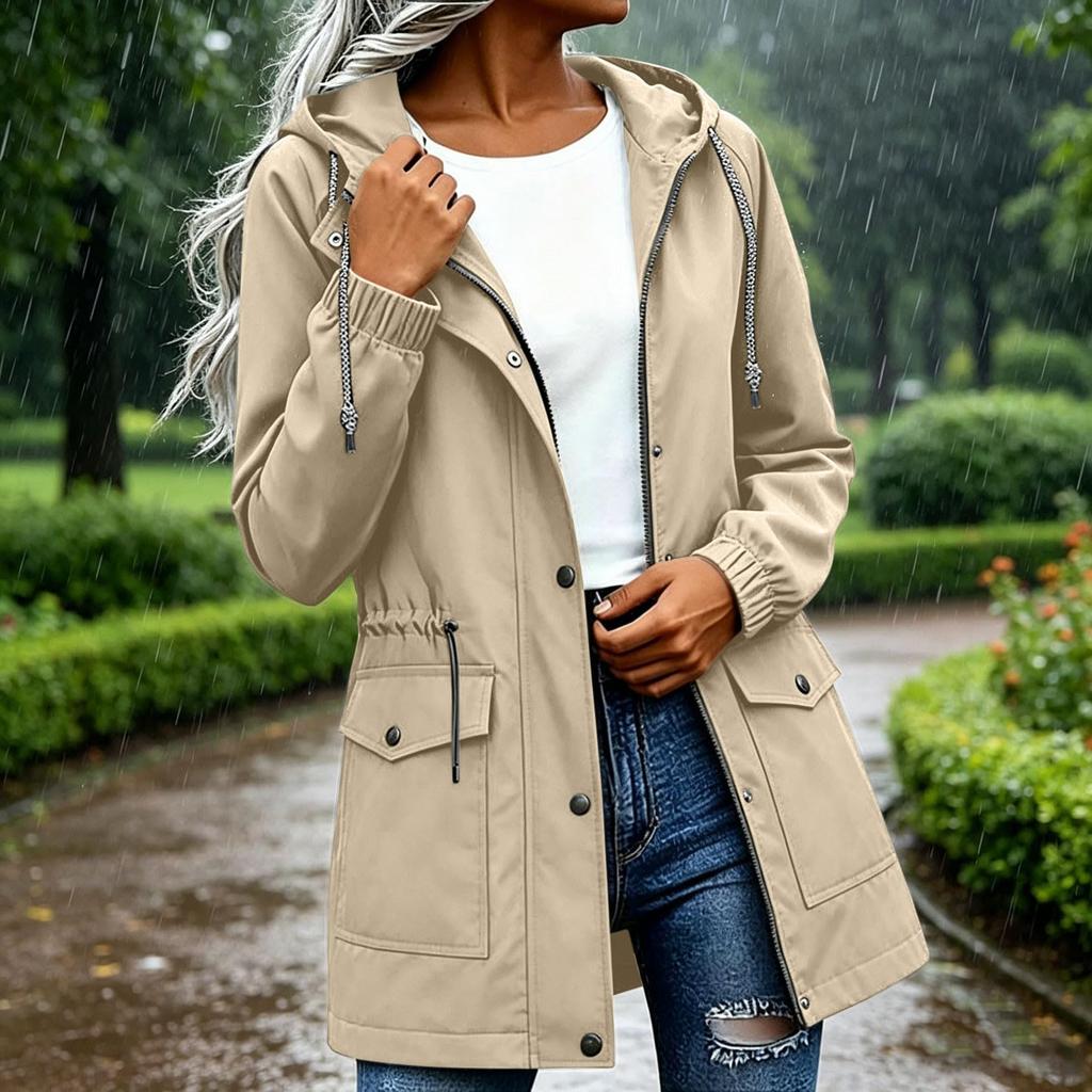 Trench da Donna con Cappuccio di Media Lunghezza Giacca Casual dalla Vestibilità Ampia per l'Uso Esterno Quotidiano