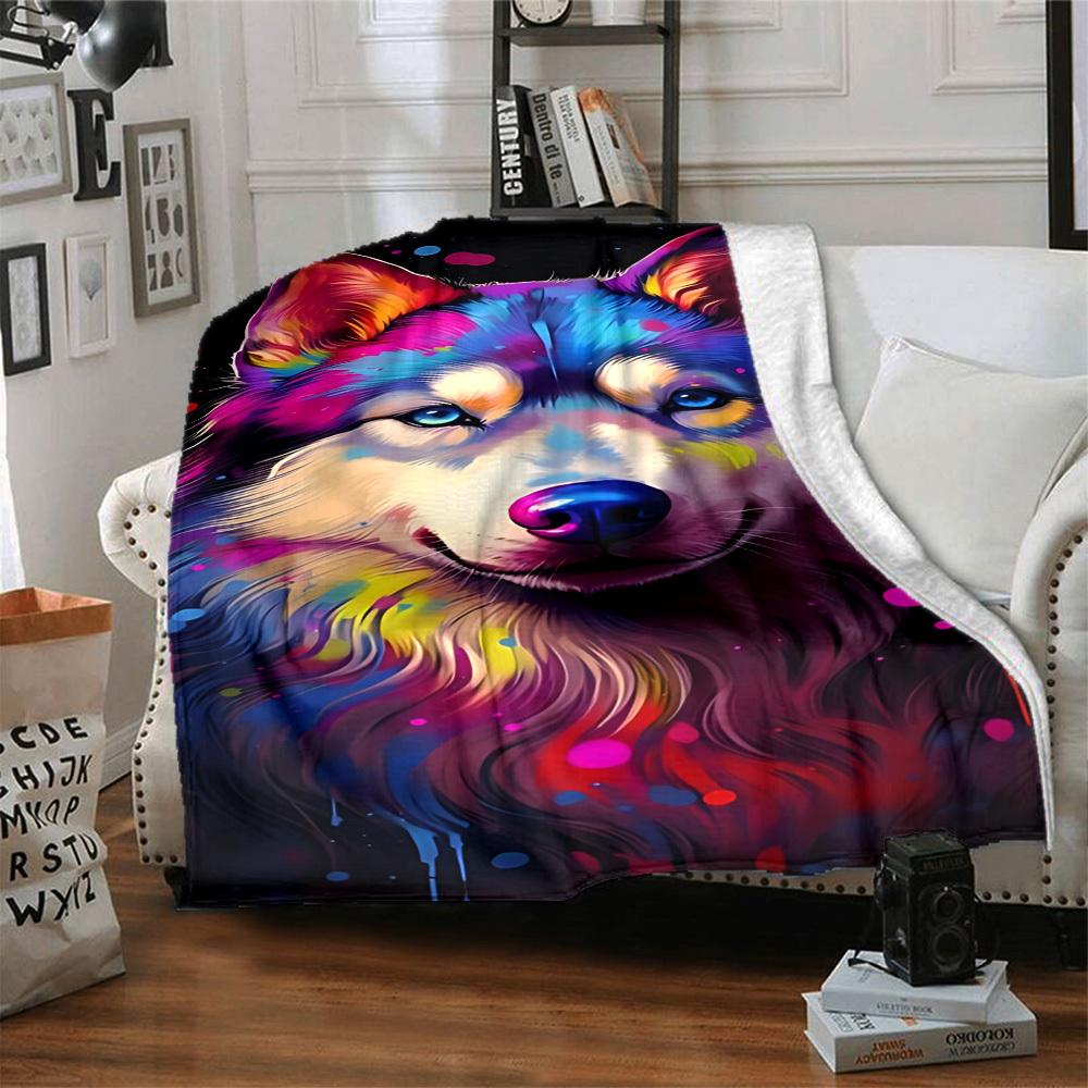 1pc Colorful Wolf Art Blanket Lightweight Blanket Throw Blanket For Sofa, Bed, Travel, Camping, Livingroom, Office, Couch, Chair yy251010067