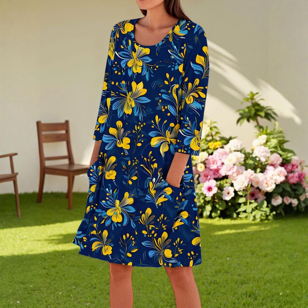 Women's Fashion Casual Round Neck Three-quarter Sleeve Dress