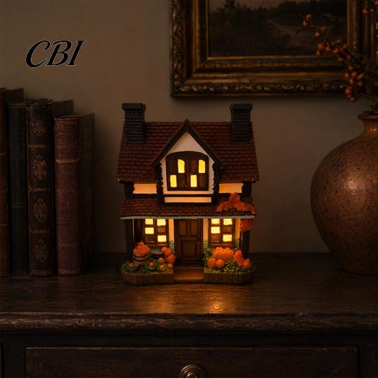 Veilleuse Ton Chaud Citrouilles Lumineuses Vintage Cottage, Figurine Manoir Lumineux Halloween, Décor Intérieur, Décoration Cheminée Automne Table Squelettique