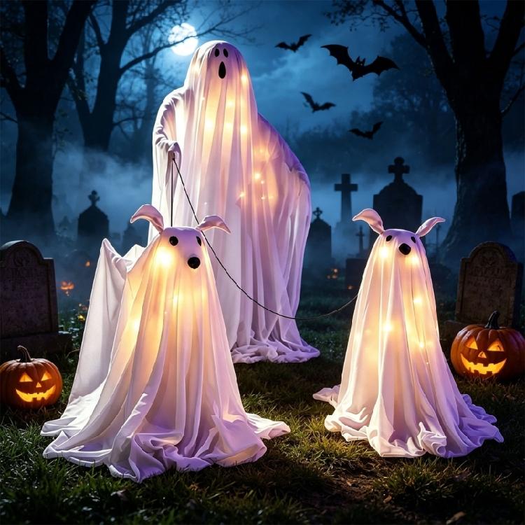 Affichage de Figurine de Fenêtre d'Halloween avec Lumière Intérieure, Figurine Debout et Paire de Chiens pour Coins de Fête, Tables et Placement à l'Entrée à l'Intérieur
