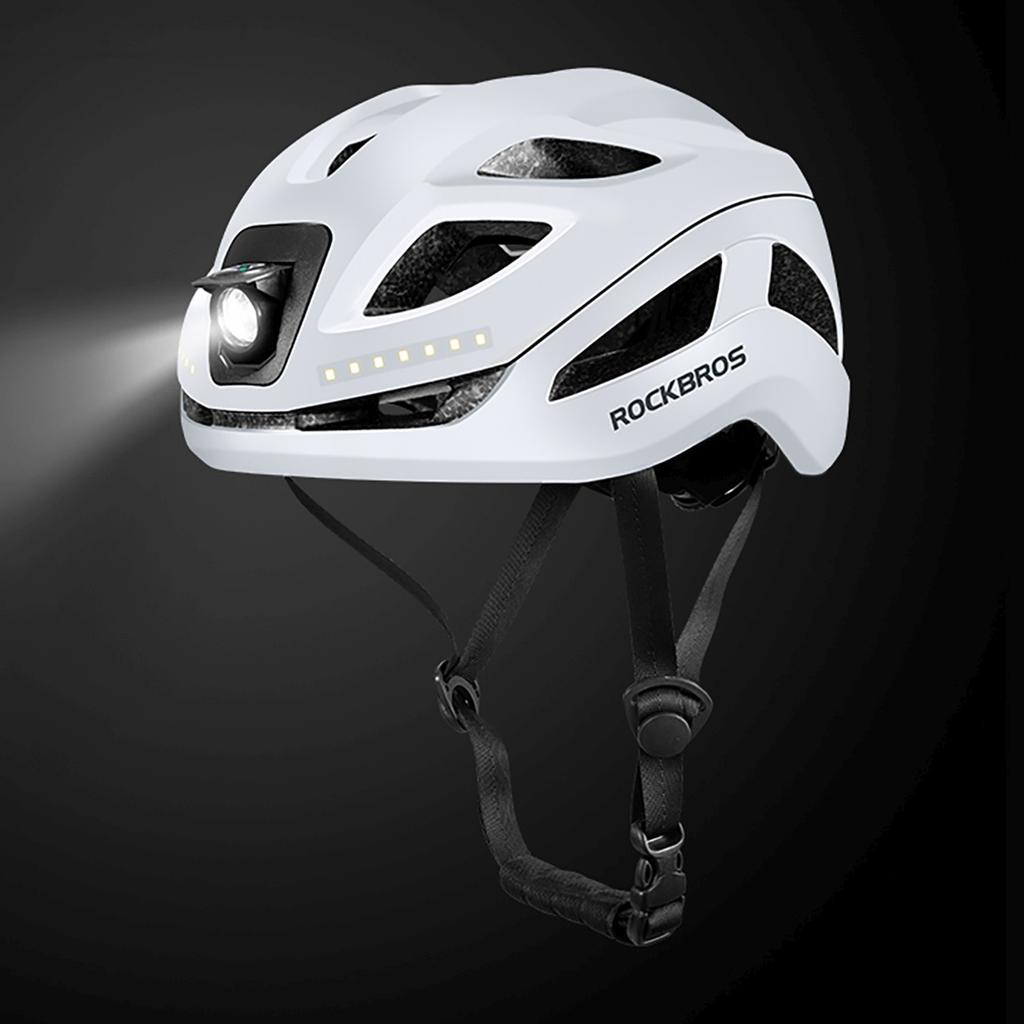 Bicycle Helmet with Integrated Multi-Directional Lighting USB-C 57-61 cm - White