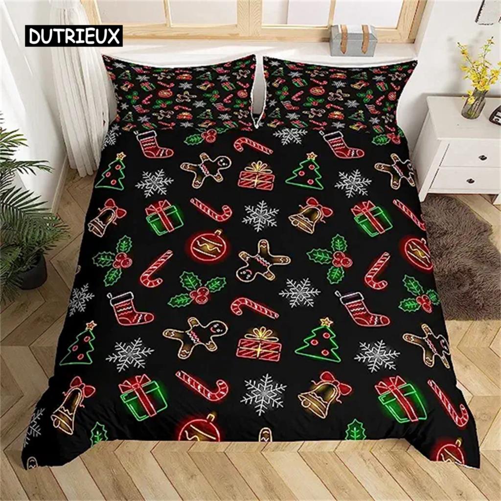 Christmas Duvet Cover Red Bow Pattern Comforter Covers Shams Buff Color Bedding Set Xmas Gift Decorations For Children Women Men