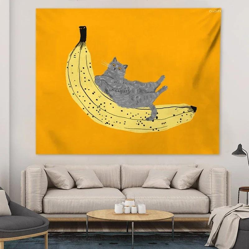 Çizgi Film Kedi Desenli Dekoratif Goblen Ev Duvarı Oturma Odası Ofis Dekoratif Goblen