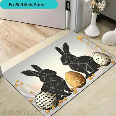 

Easter Black & White Bunny with Egg Door Mat, Non-Slip Absorbent Entryway Rug, Floral Decorative Welcome Mat for Spring Holiday 40x60cm