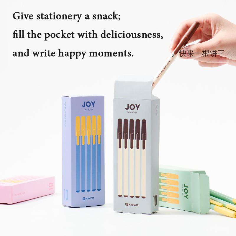 KACO JOY Gel Pen 0.5mm Black Fun Capped Biscuit Stick Style Frosted Body Daily Writing Pens 1600m Large Capacity School Supplies