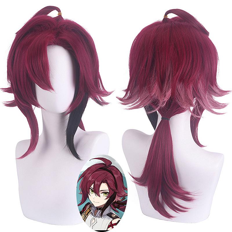 Spel Genshin Impact 50CM Pruik Synthetisch Haar Anime Shikanoin Heizou Cosplay Donkerrode Pruiken Eiko Halloween 1pc black