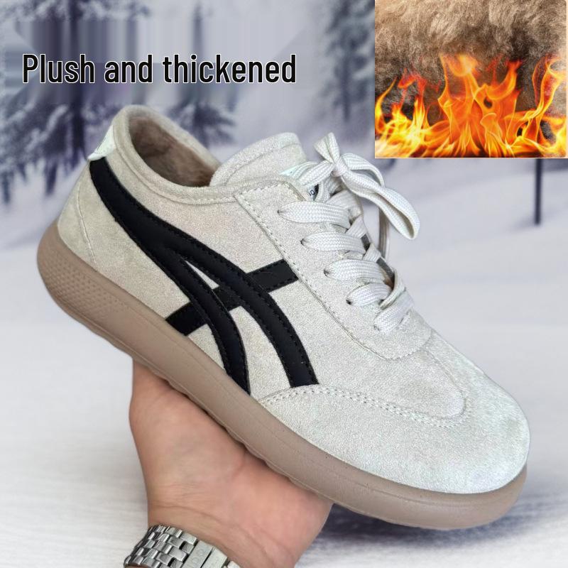 2025 Autumn/Winter Women's Retro Fleece-Lined German Training Shoes - Forrest Gump Inspired, Casual Cotton Running Sneakers.