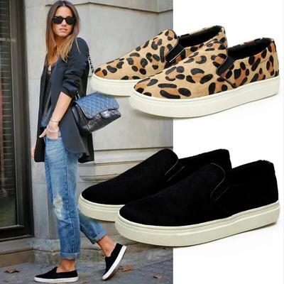 Mocassini bassi da donna Mocassini Hoes in vera pelle femminile con stampa leopardata Cavallo di grandi dimensioni con pedale pigro Scarpe da skateboard da donna