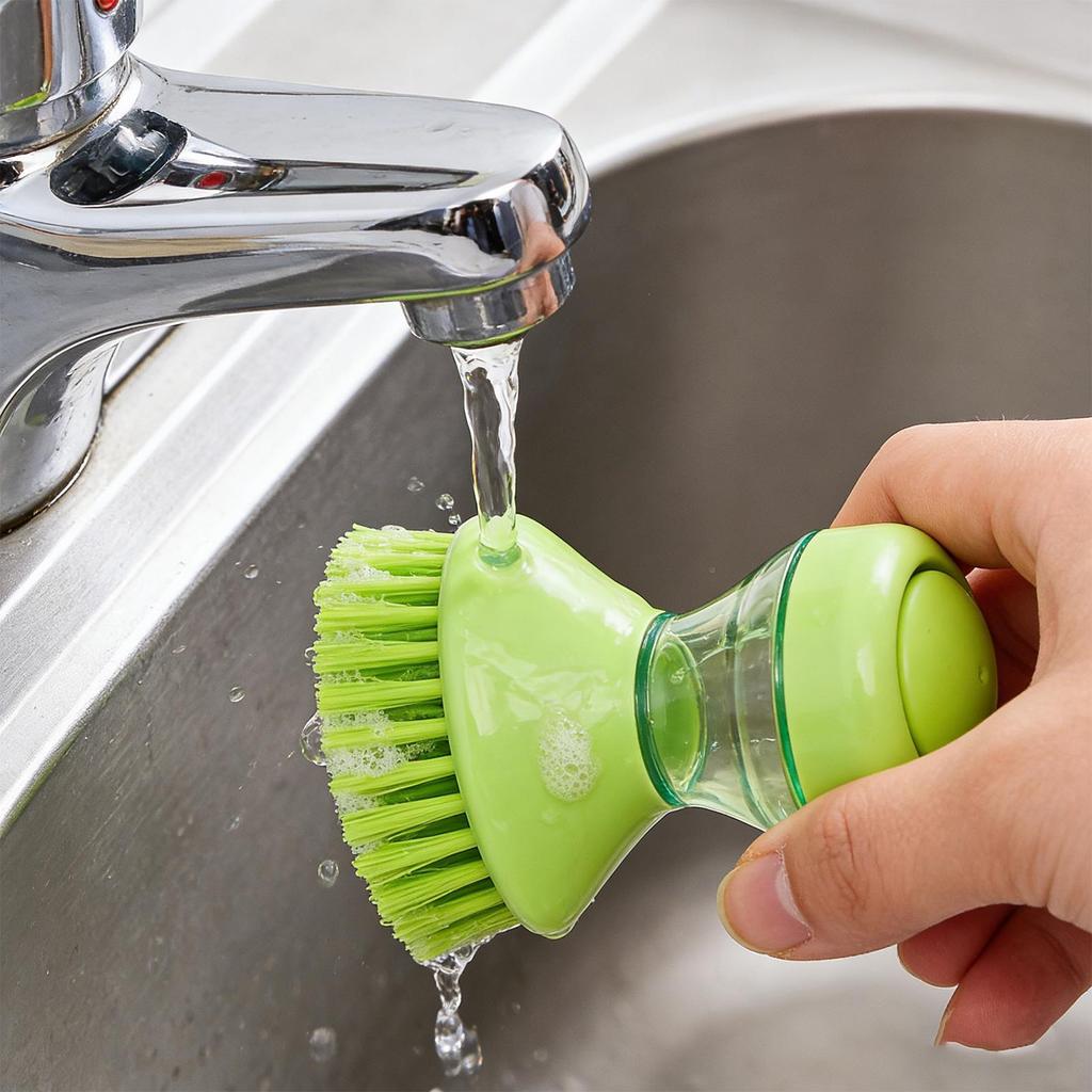 Dish Brush Soap Dispensing Pot Scrubber Dishwashing Brush with Holder for Pot Pan Sink Stove Cookware Bowl Cutting Board